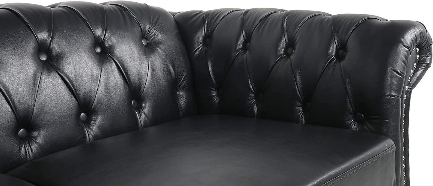 Sectional PU Leather Modular Sofa Couches, Black Tufted Cushions