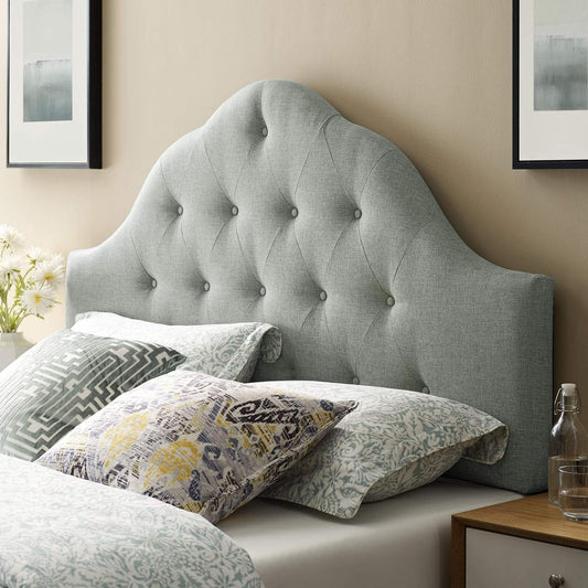 Tufted Linen Upholstered Queen Headboard with High Arch