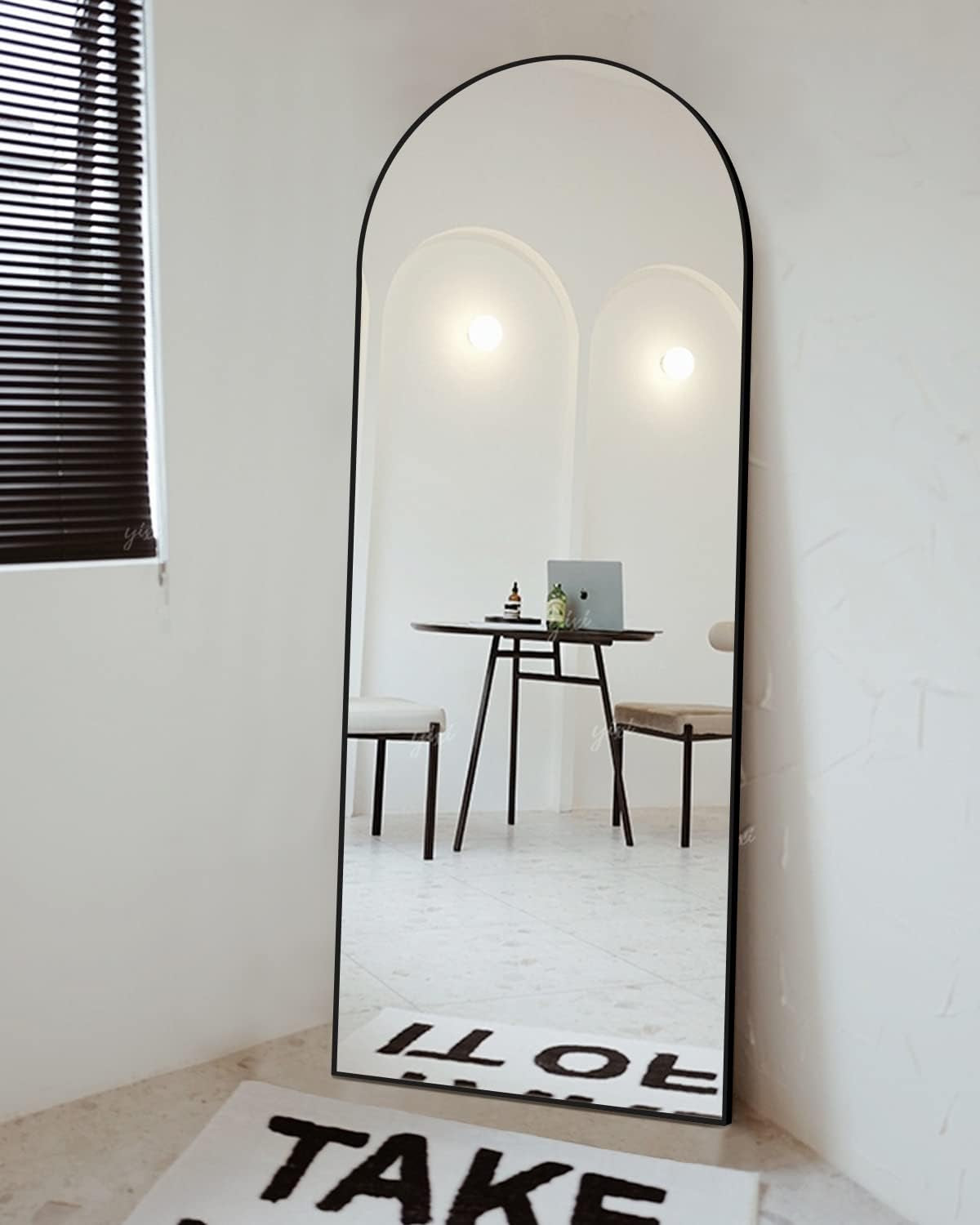 Black Full Length Floor Mirror With Stand Arched Top