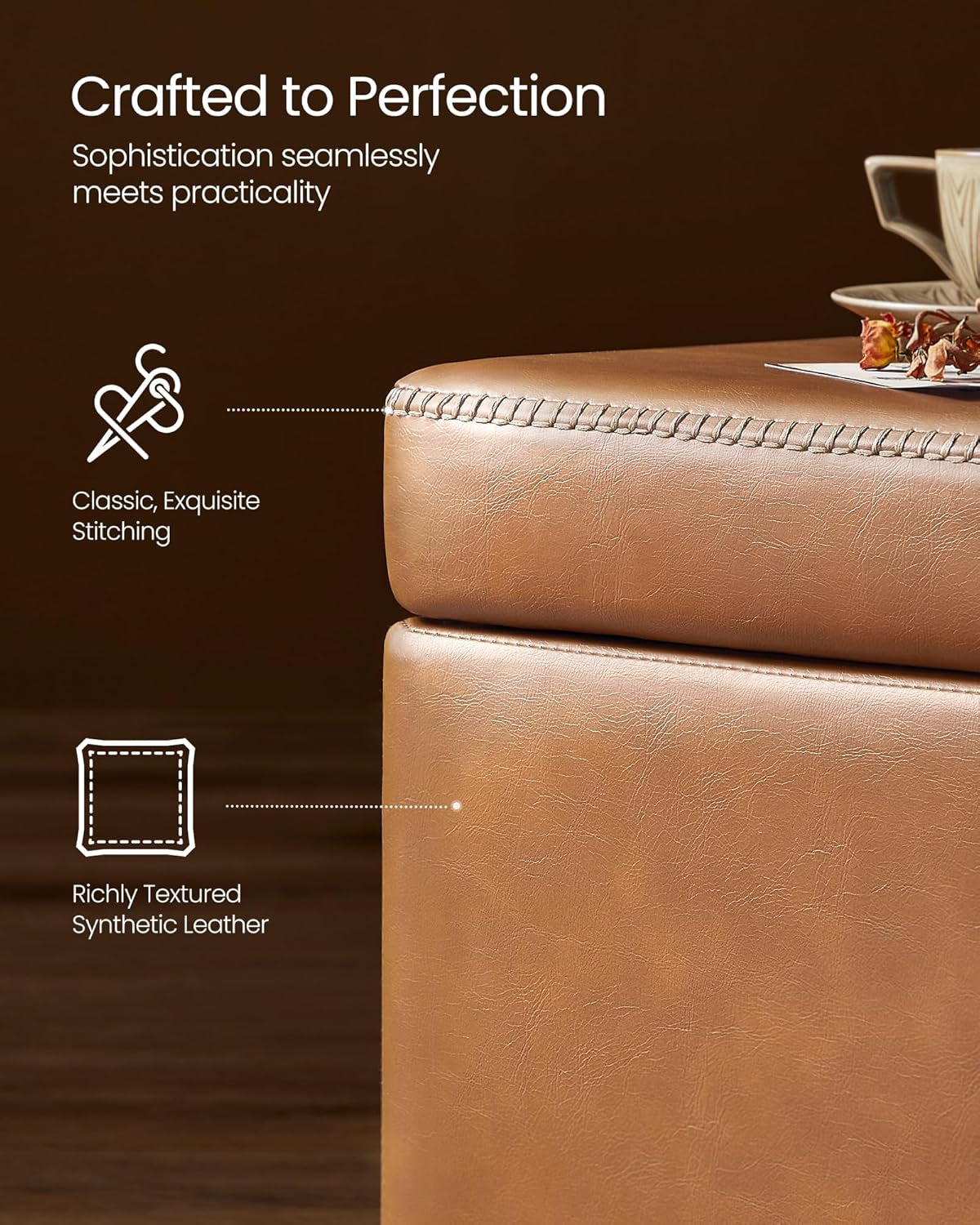 Caramel Brown 25 Gallon Large Capacity Storage Ottoman