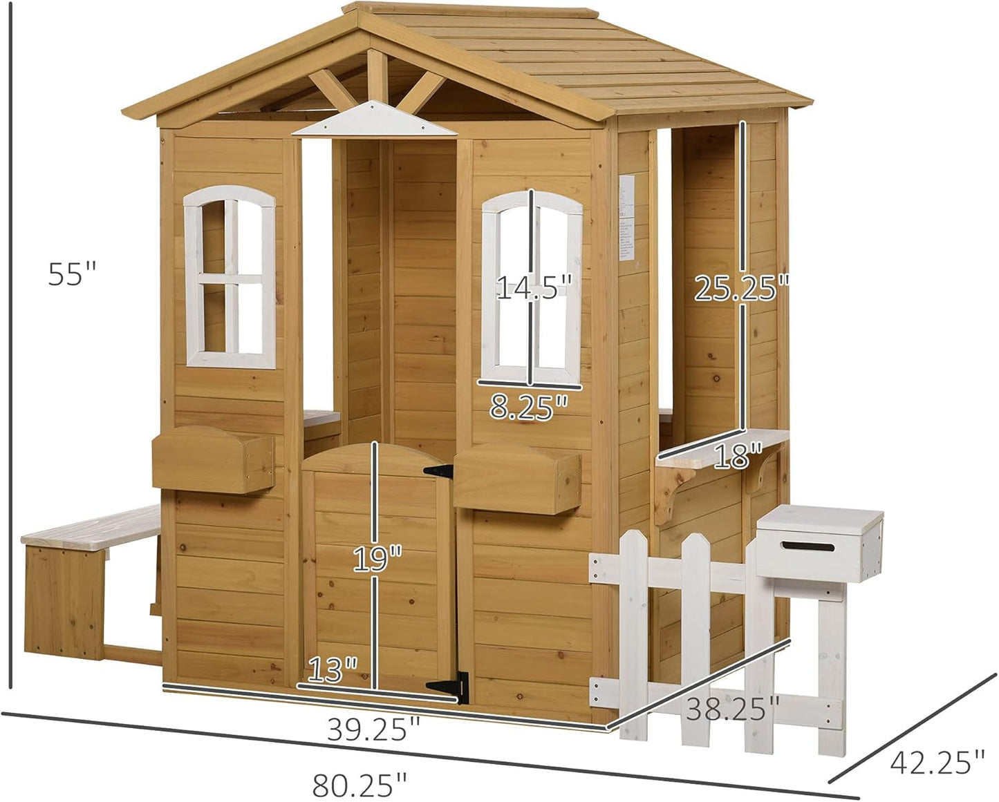 Kids Outdoor Wood Playhouse With Working Door And Windows