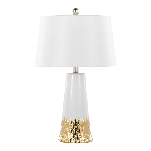 Penelope 22' Contemporary Ceramic Table Lamp with White & Gold Ceramic Body and White Shade