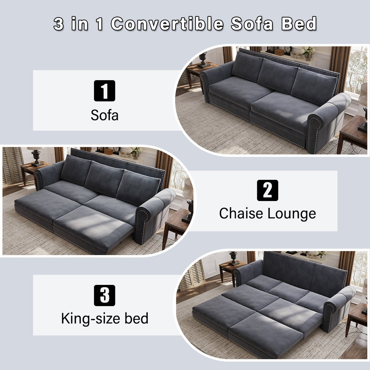 Chesterfield Velvet Convertible Sleeper Sofa
