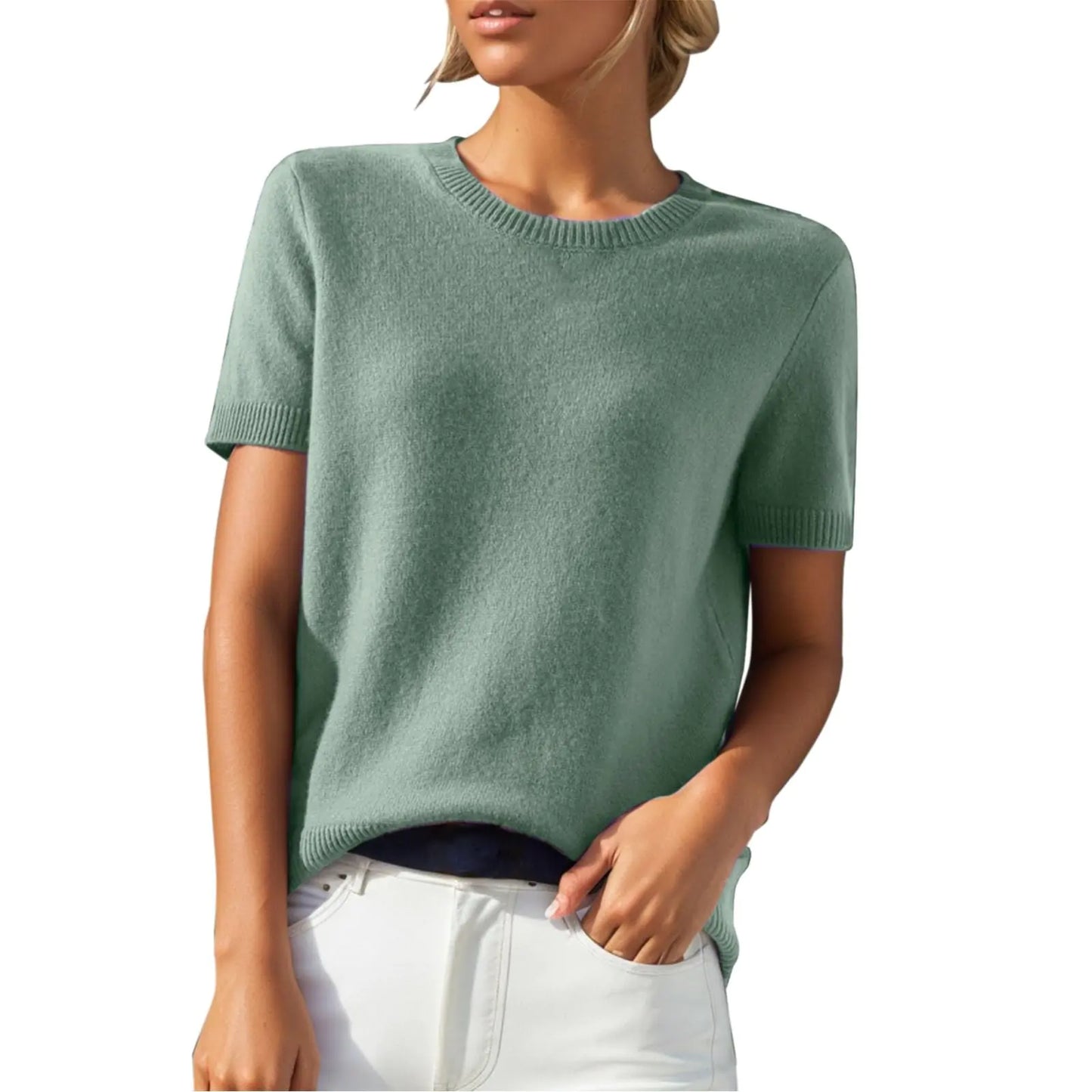 Cashmere Crew Neck Short Sleeve Sweater