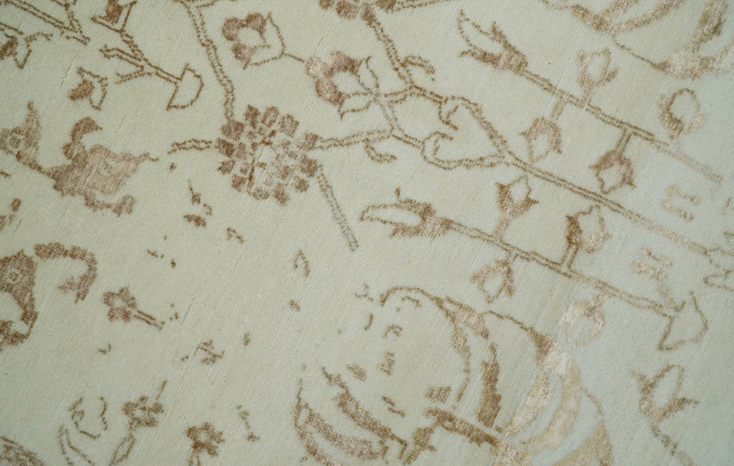 9x12 Fine Hand Knotted Beige and Brown Traditional Vintage Persian Style Antique Wool and Silk Rug | AGR46