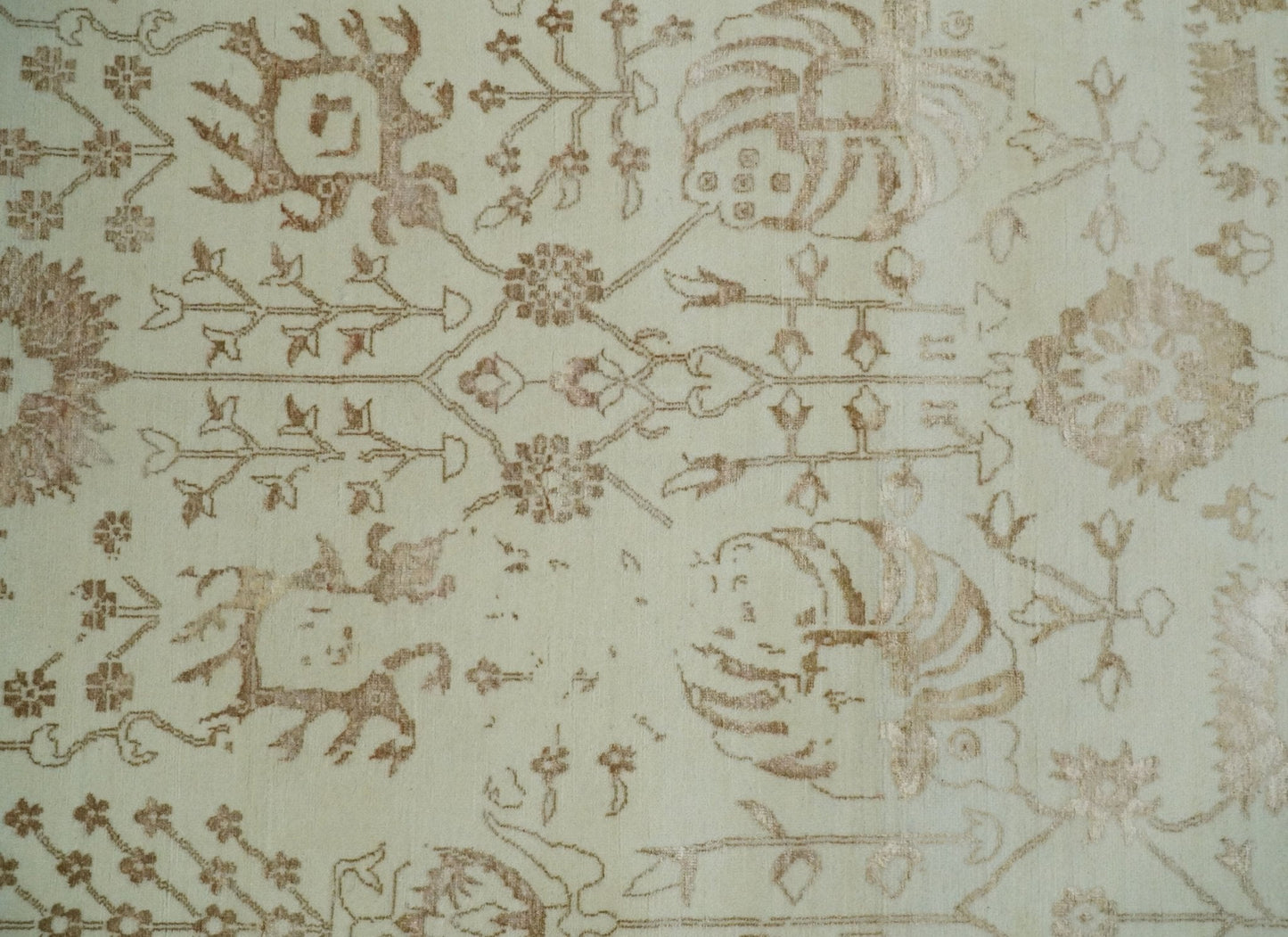 9x12 Fine Hand Knotted Beige and Brown Traditional Vintage Persian Style Antique Wool and Silk Rug | AGR46