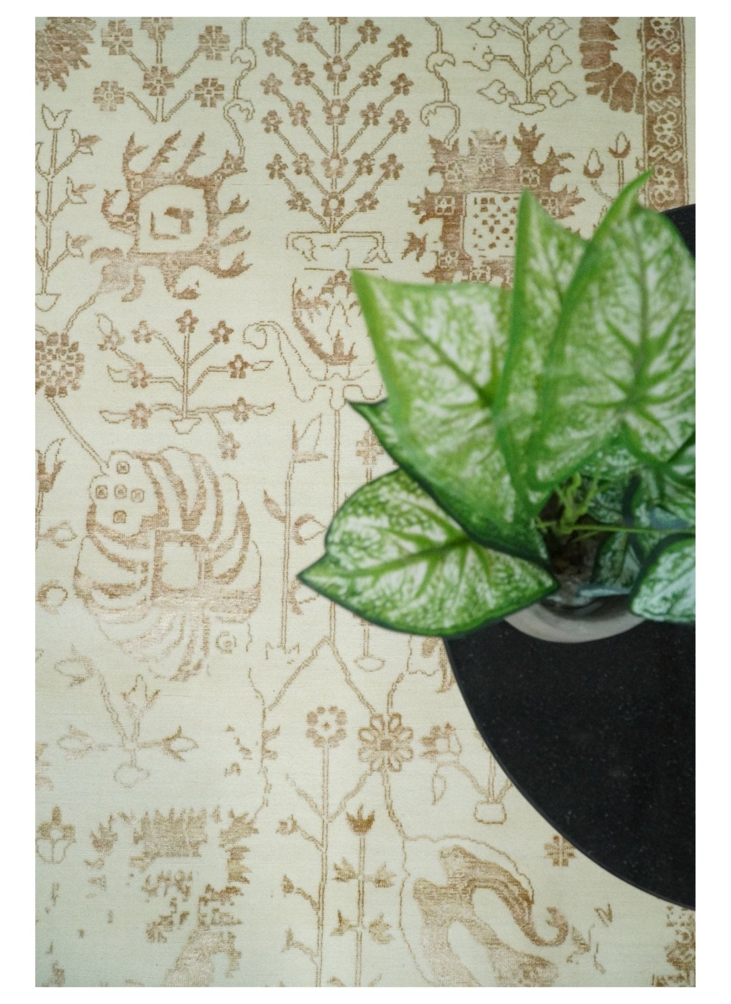 9x12 Fine Hand Knotted Beige and Brown Traditional Vintage Persian Style Antique Wool and Silk Rug | AGR46