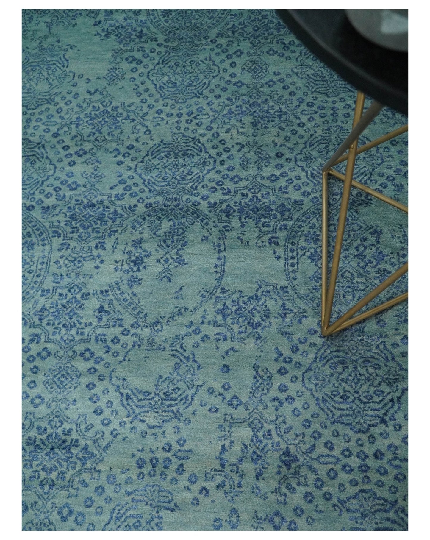 9x12 Fine Hand Knotted Blue and Teal Traditional Vintage Persian Style Antique Wool Rug | AGR33