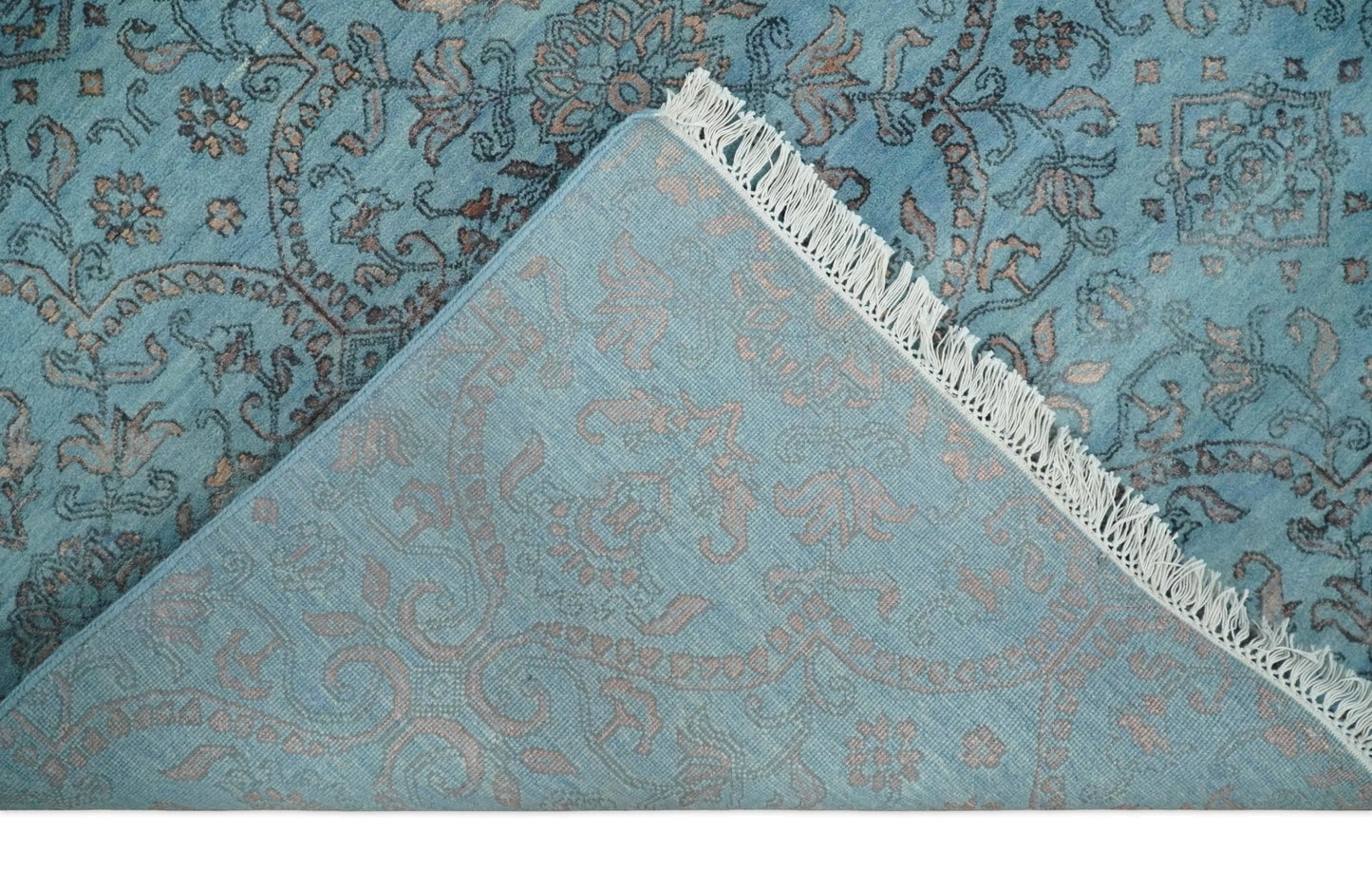 9x12 Fine Hand Knotted Blue and Brown Traditional Vintage Persian Wool and Silk Area Rug | AGR32