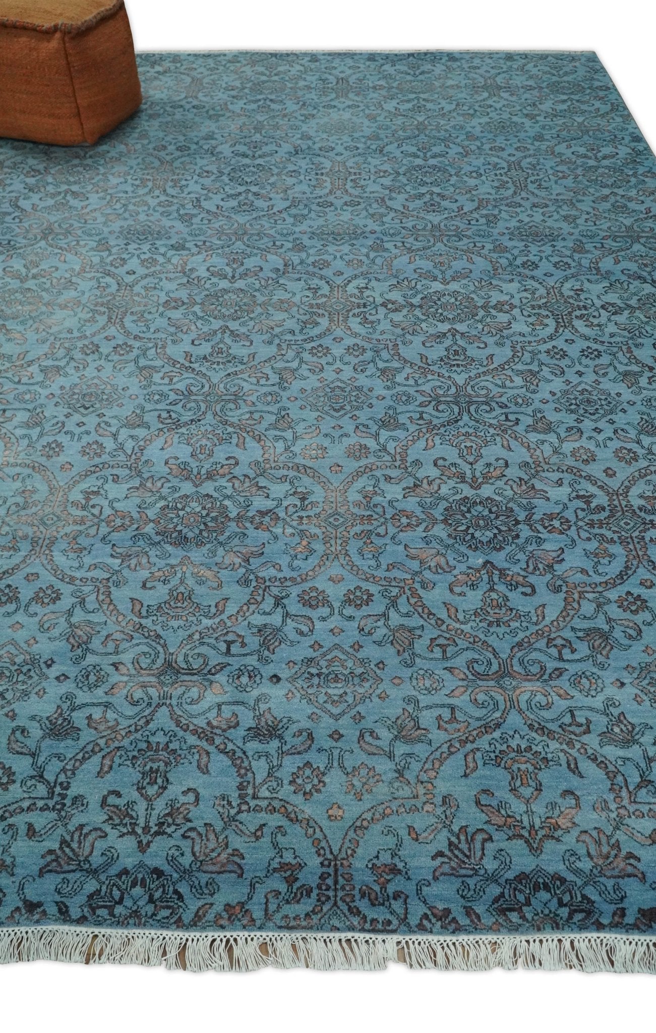 9x12 Fine Hand Knotted Blue and Brown Traditional Vintage Persian Wool and Silk Area Rug | AGR32