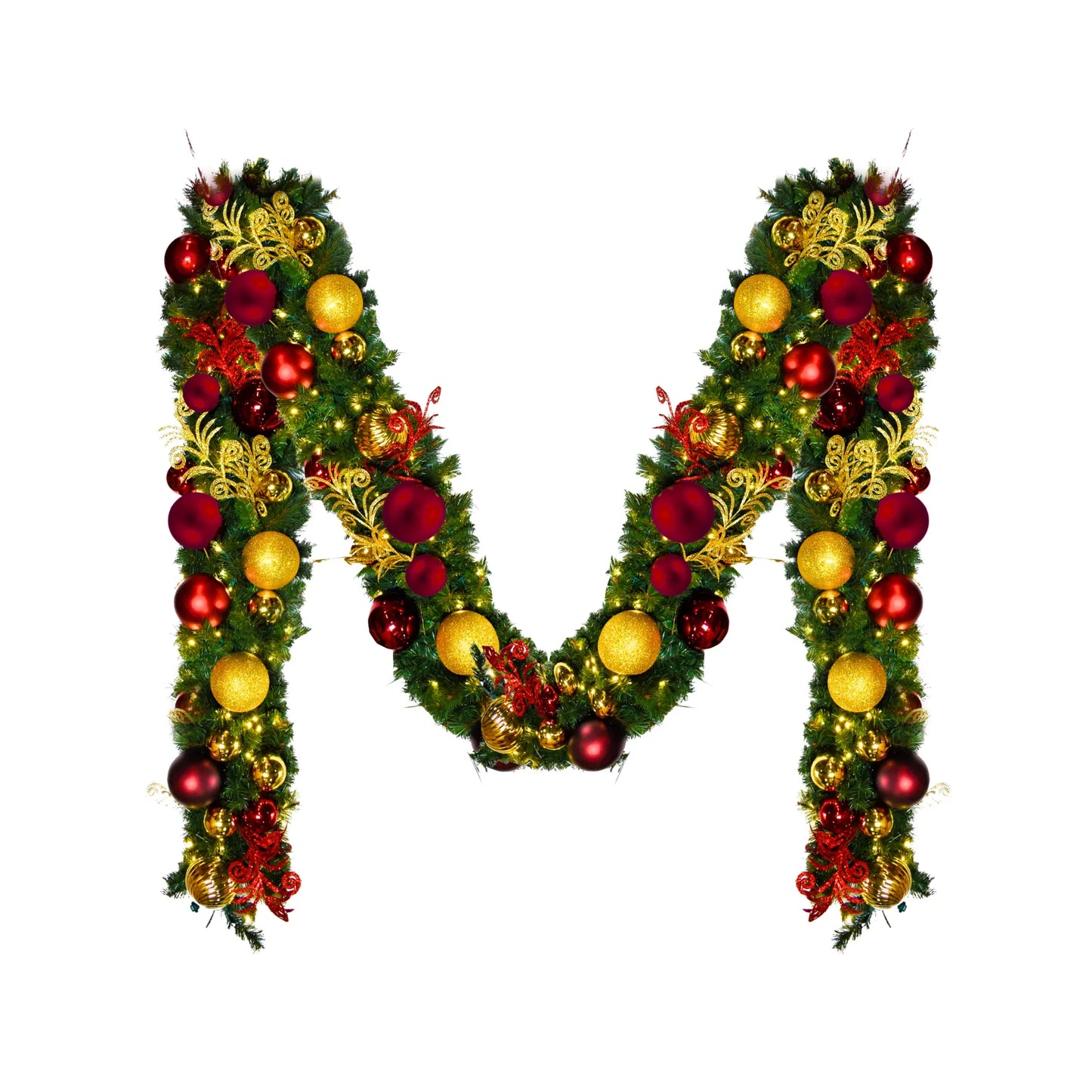 9'x14" Pre-Decorated Garland with Warm White Lights Red/Gold/Burgundy