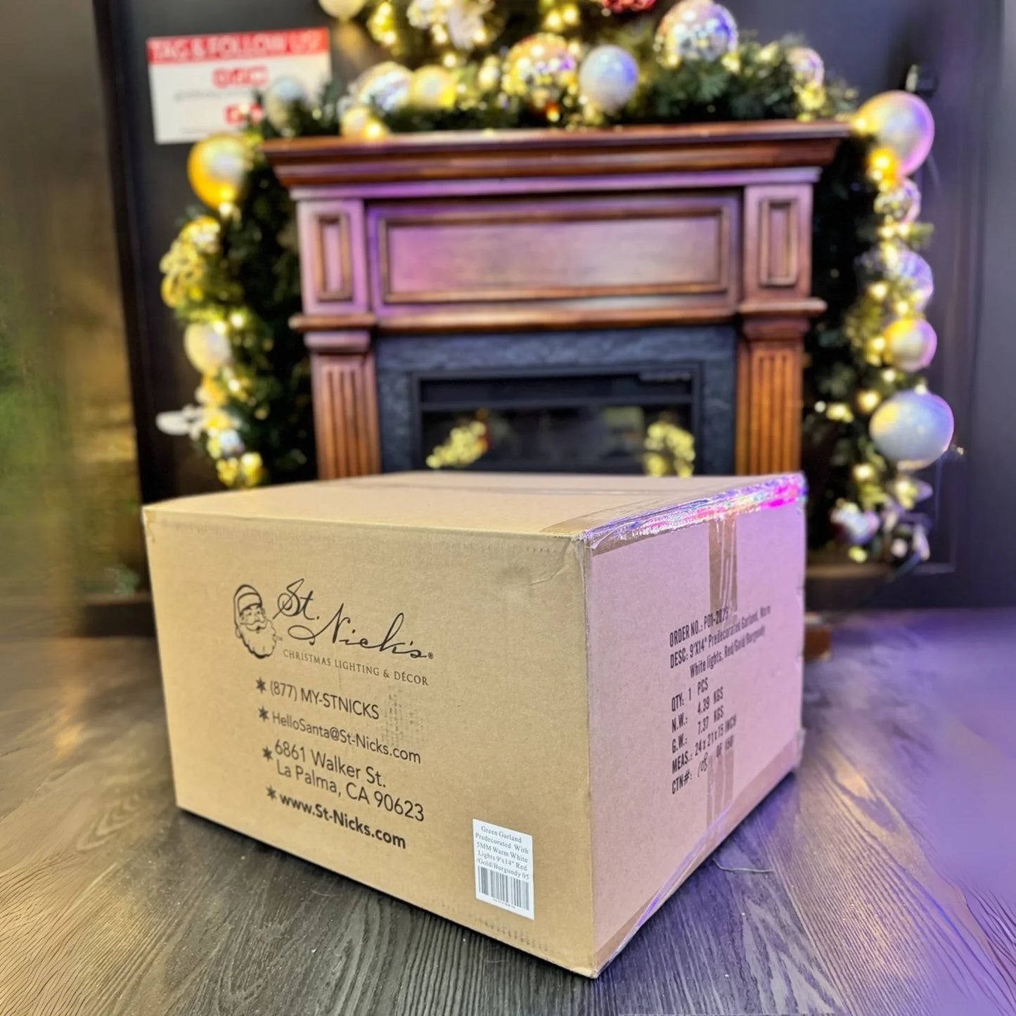 9'x14" Pre-Decorated Garland with Warm White Lights Red/Gold/Burgundy