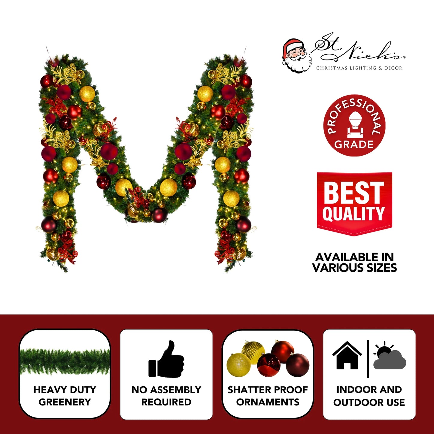 9'x14" Pre-Decorated Garland with Warm White Lights Red/Gold/Burgundy