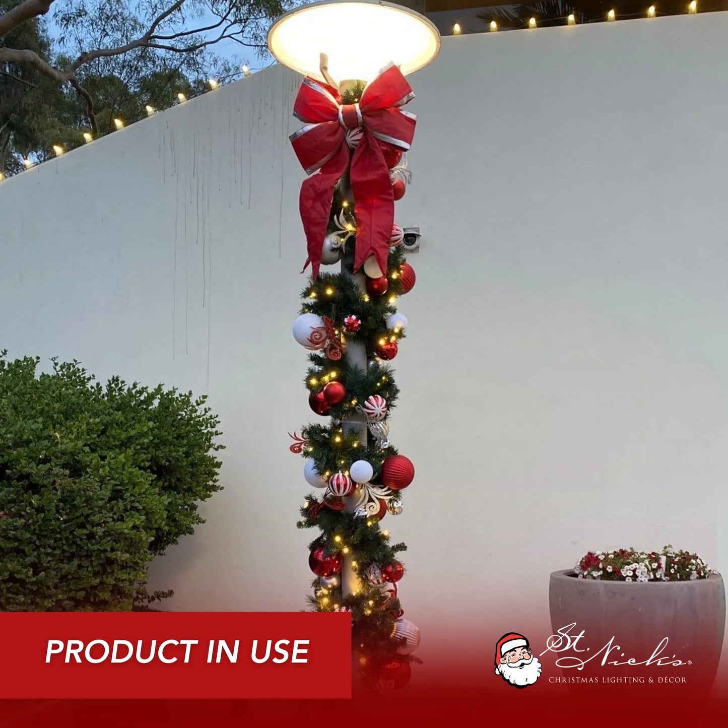 9'x14" Pre-Decorated Garland with Warm White Lights Red/White/Silver