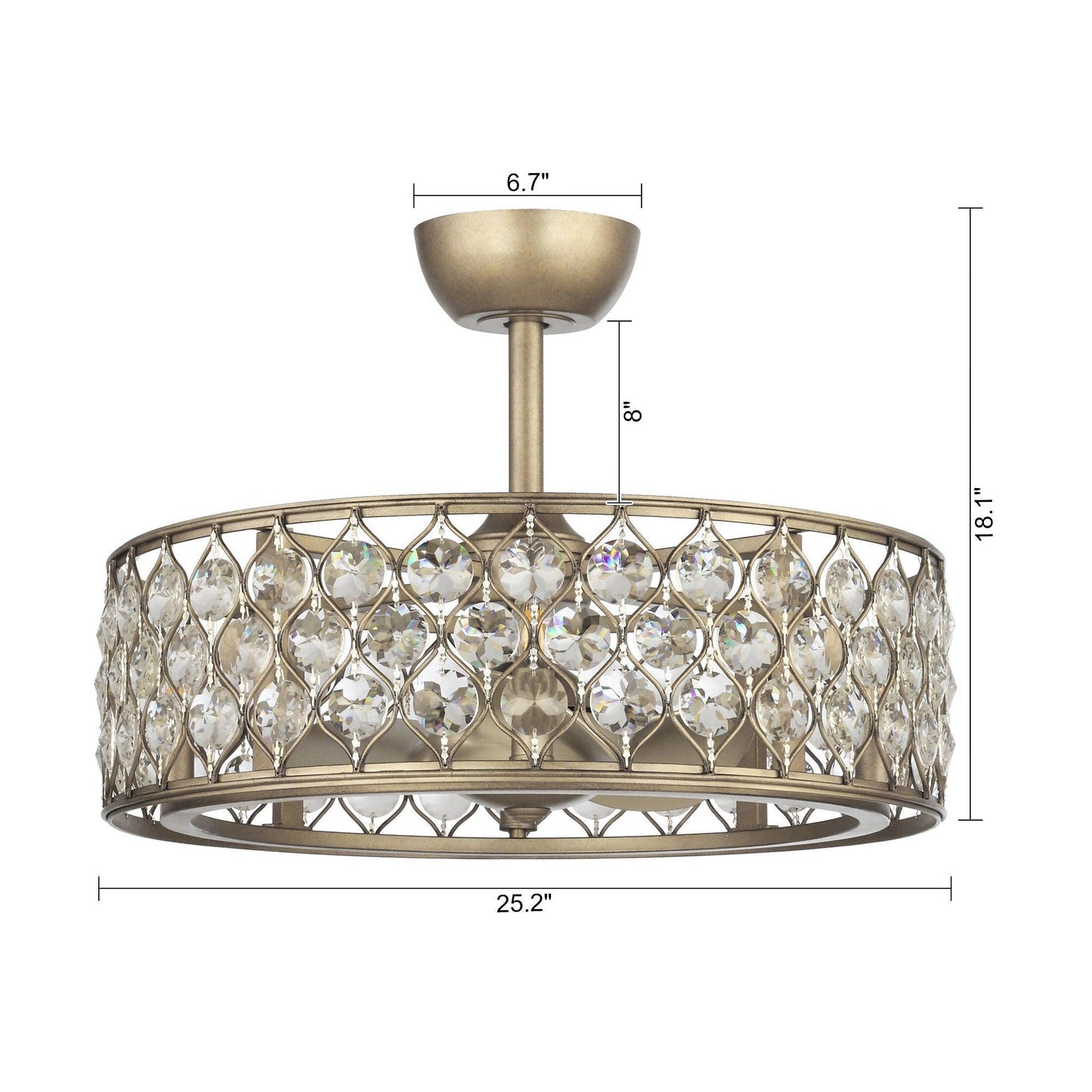 25" Modern Downrod Mount Crystal Fandelier with Lighting and Remote Control