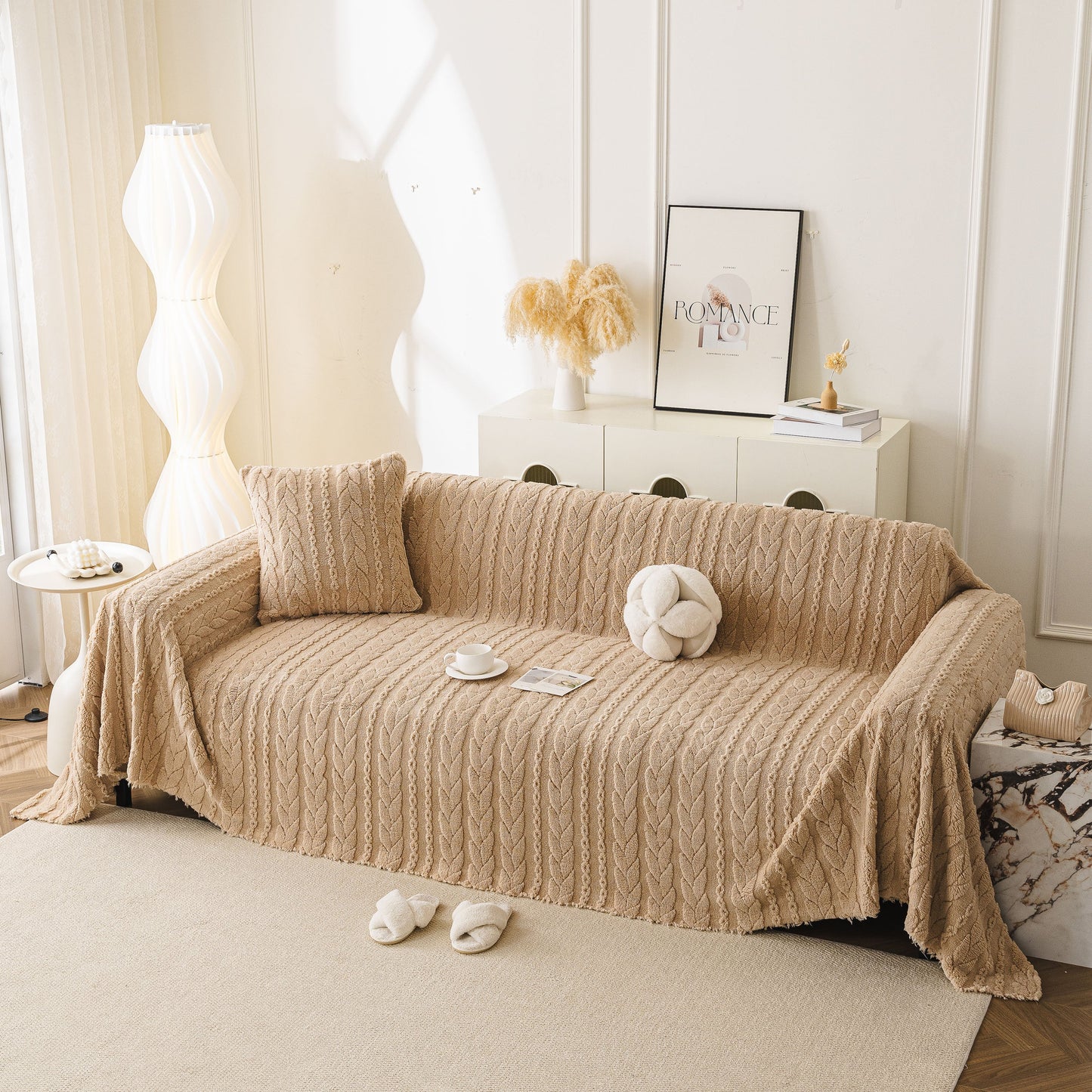 Thick Cozy 3D Cable Sofa Throw Cover, Plush Jacquard Warm Fleece Throw Blanket