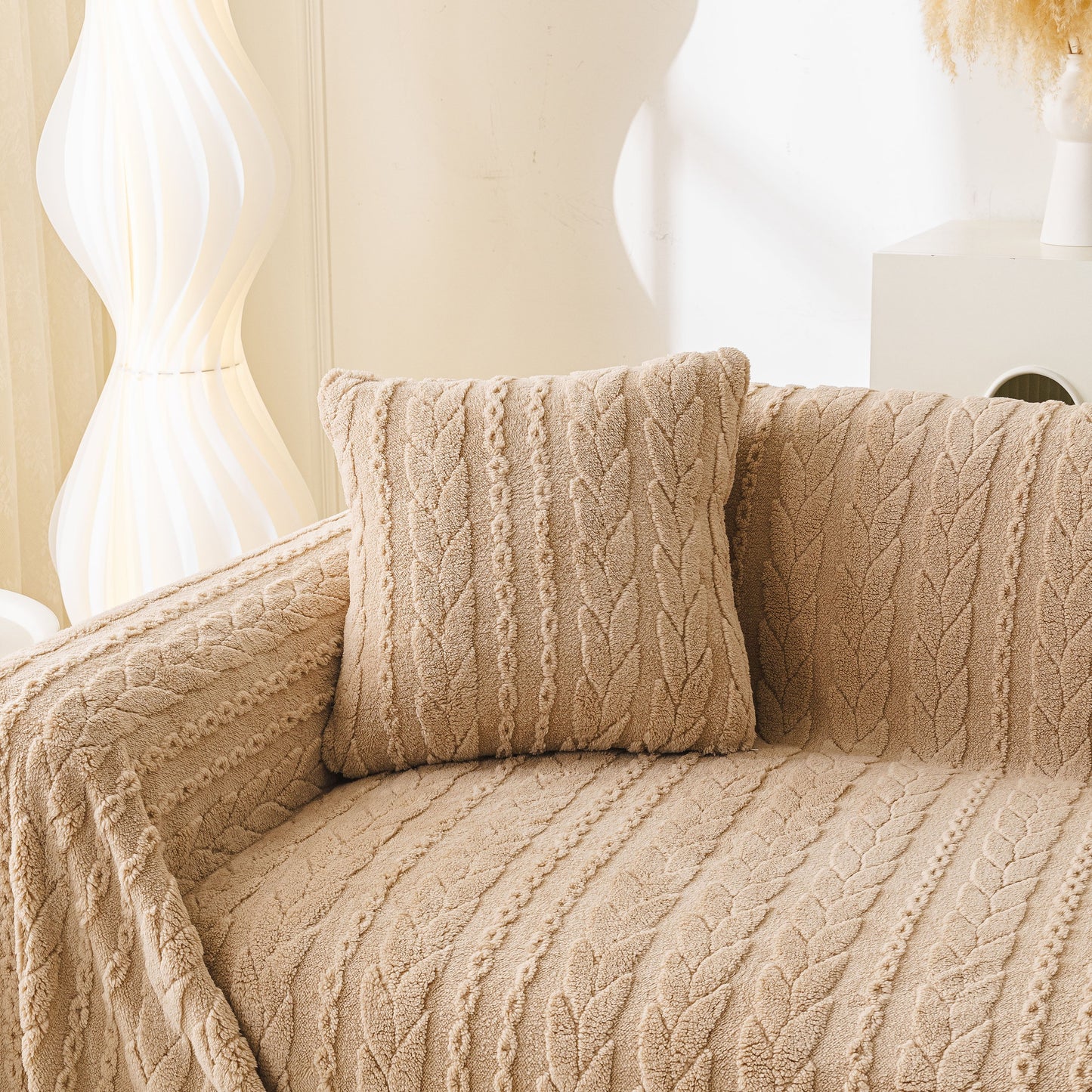 Thick Cozy 3D Cable Sofa Throw Cover, Plush Jacquard Warm Fleece Throw Blanket