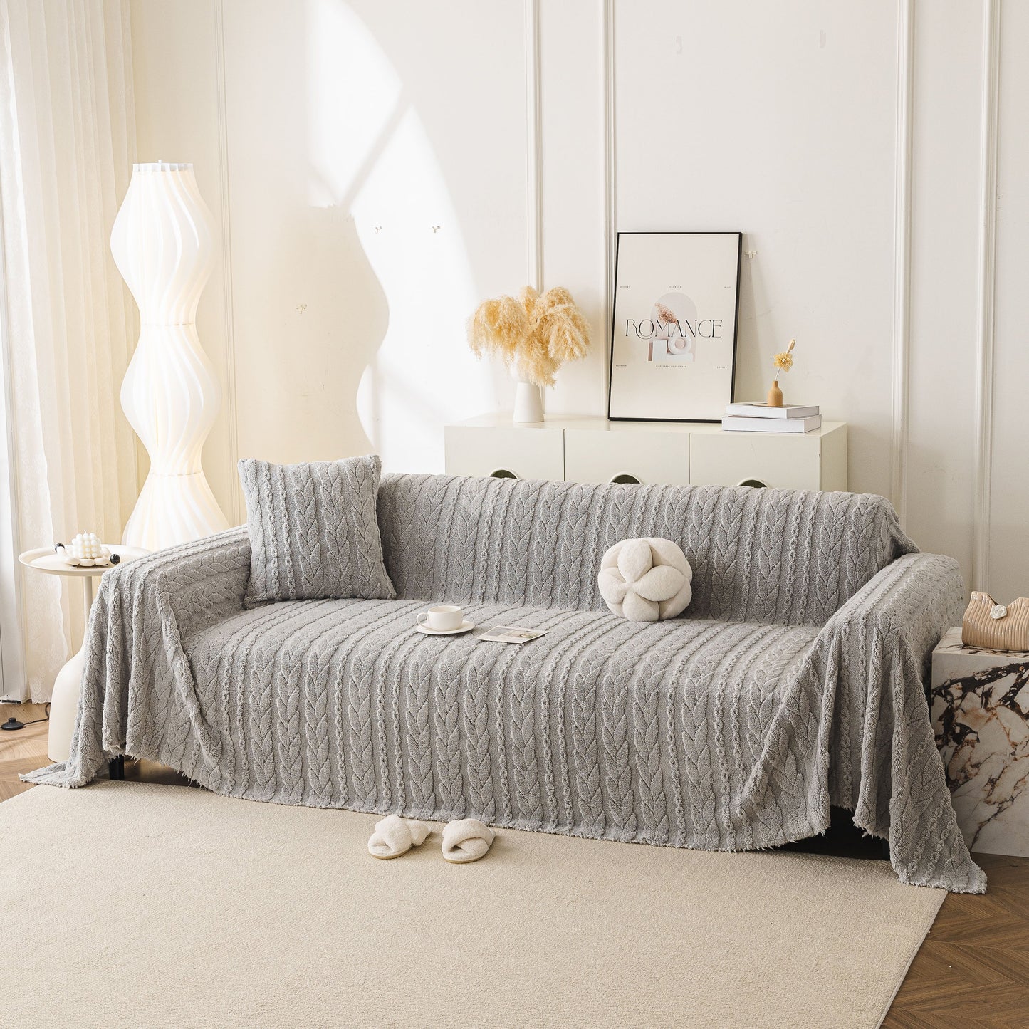 Thick Cozy 3D Cable Sofa Throw Cover, Plush Jacquard Warm Fleece Throw Blanket