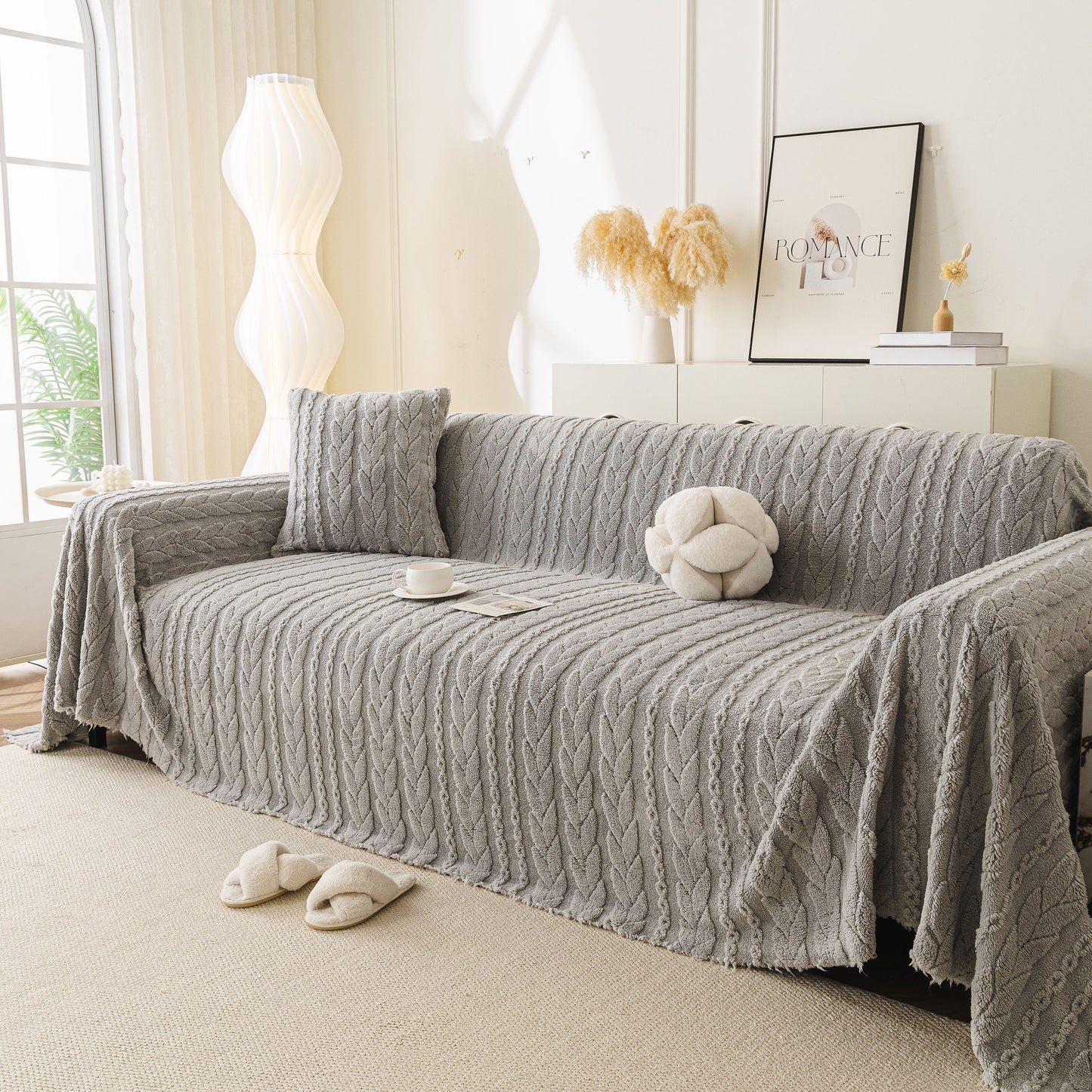 Thick Cozy 3D Cable Sofa Throw Cover, Plush Jacquard Warm Fleece Throw Blanket