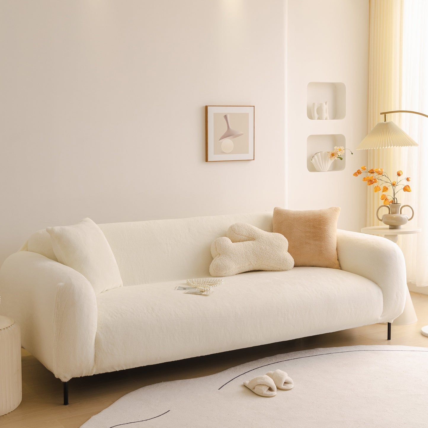 Soft Plush Warm Sofa Cover Stretchable Cozy Velvet Couch Protector for Fall & Winter