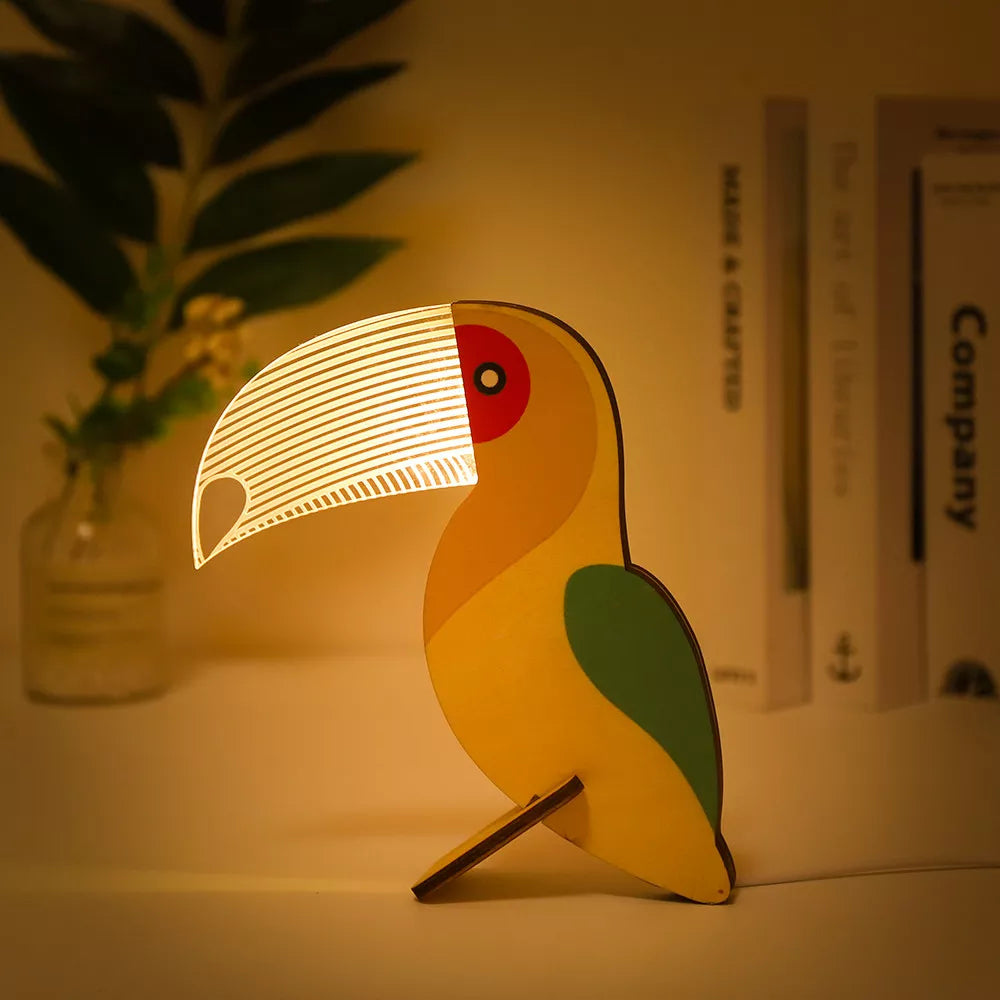 Wood and Acrylic Animals LED Night Light - Charming Decor for Children's Bedrooms