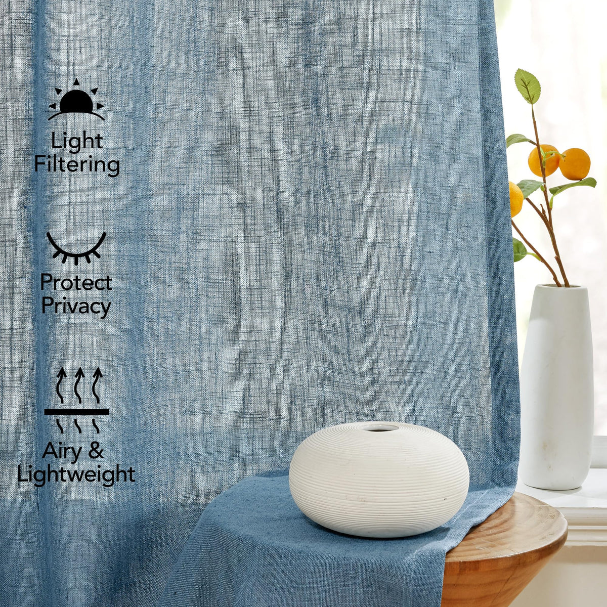 Light Filtering Linen Drapes, Back Tab & Rod Pocket