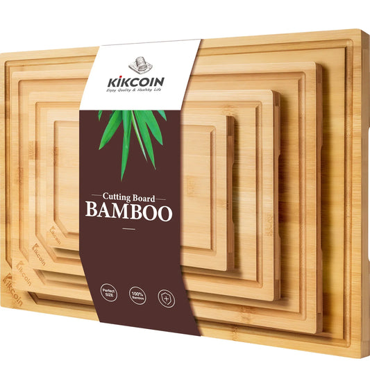 Extra Large Bamboo Cutting Board Set with Juice Groove and Handles