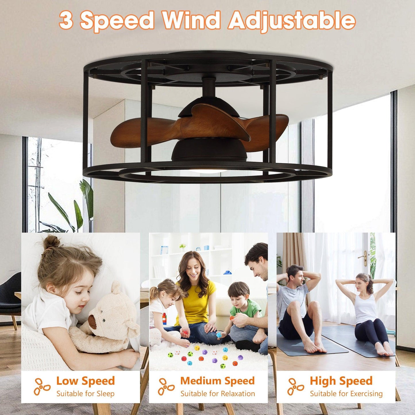 20" Kanpur Industrial Flush Mount Reversible Ceiling Fan with LED Lighting and Remote Control