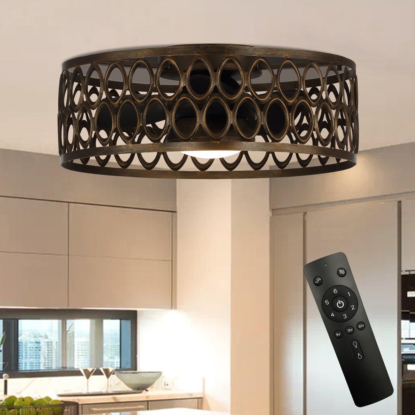 21" Kanpur Farmhouse Flush Mount Reversible Ceiling Fan with LED Lighting and Remote Control