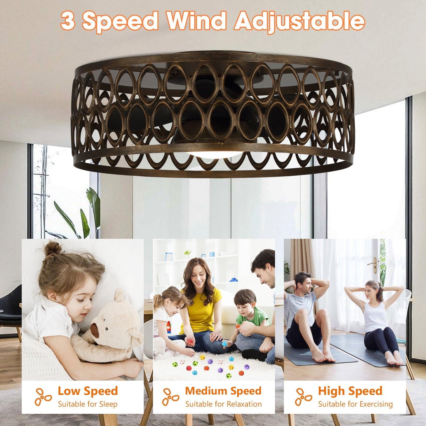 21" Kanpur Farmhouse Flush Mount Reversible Ceiling Fan with LED Lighting and Remote Control