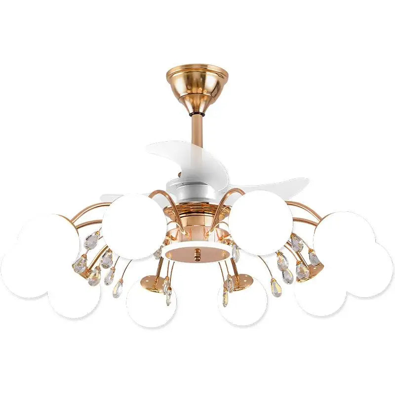 Nordic Living Room Fan Lamp Frequency Conversion Restaurant Ceiling Fan Lamp Invisible Light Luxury Cystal Fan Chanderliers