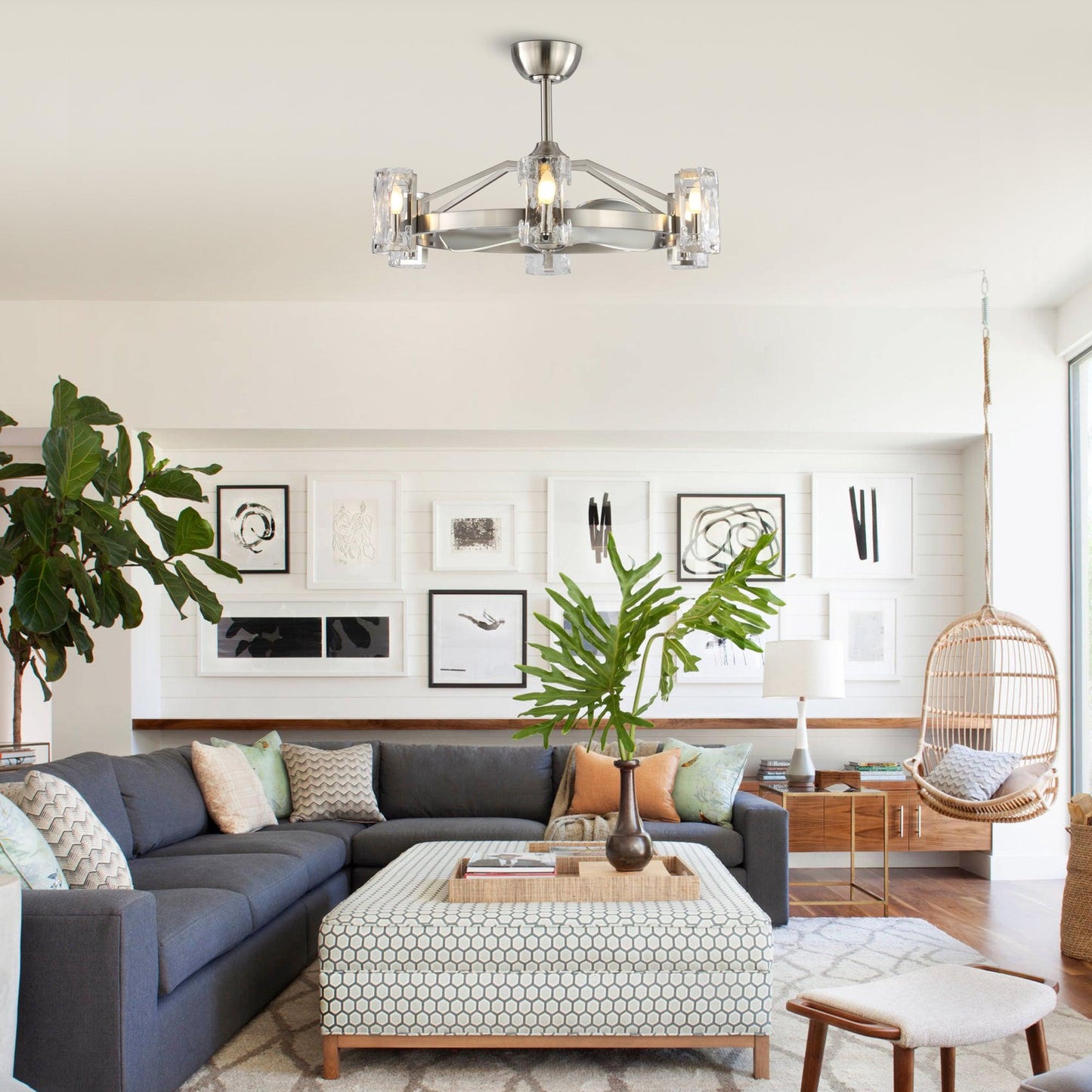 34" Bucholz Modern DC Motor Brushed Nickel Downrod Mount Reversible Ceiling Fan with LED Lighting and Remote Control