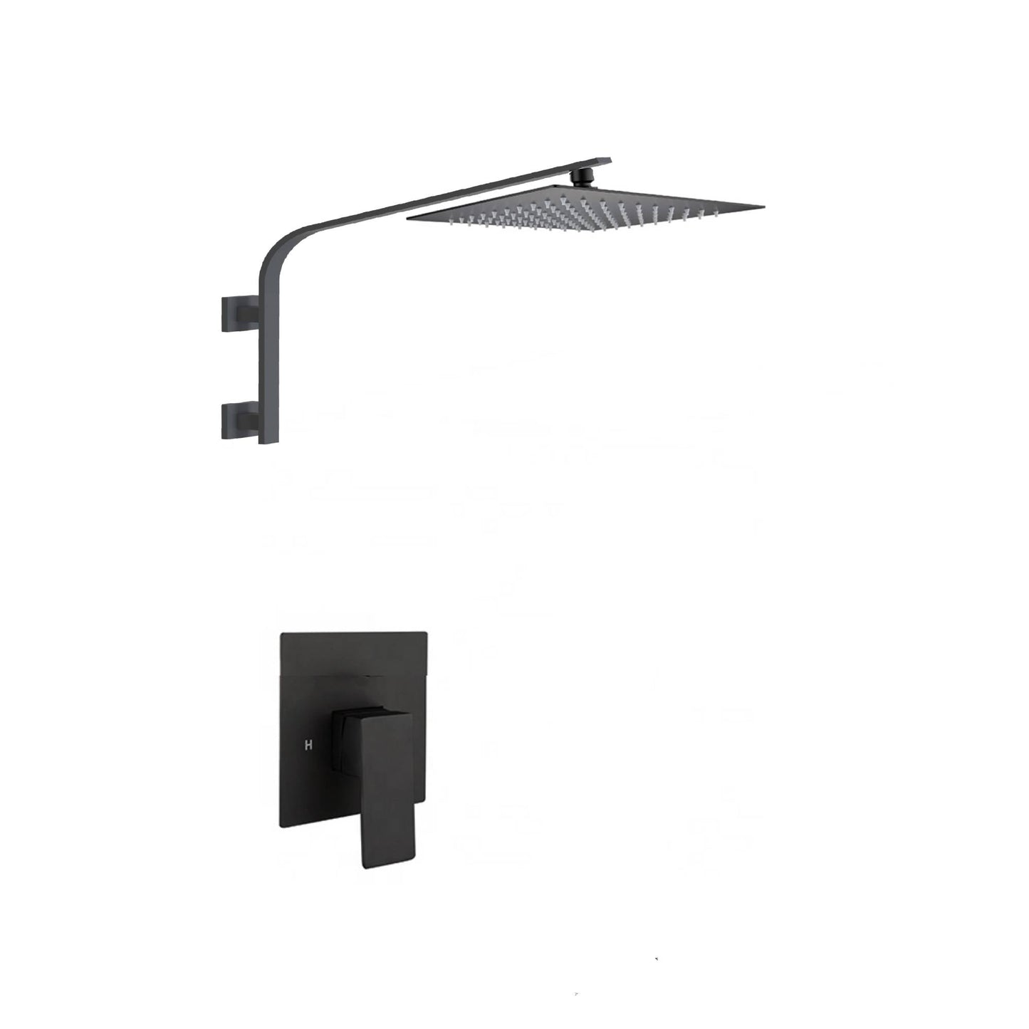 12inch rain head Big arc Wall Mounted Matte Black Shower System with single way Rough-in Valve Body and Trim