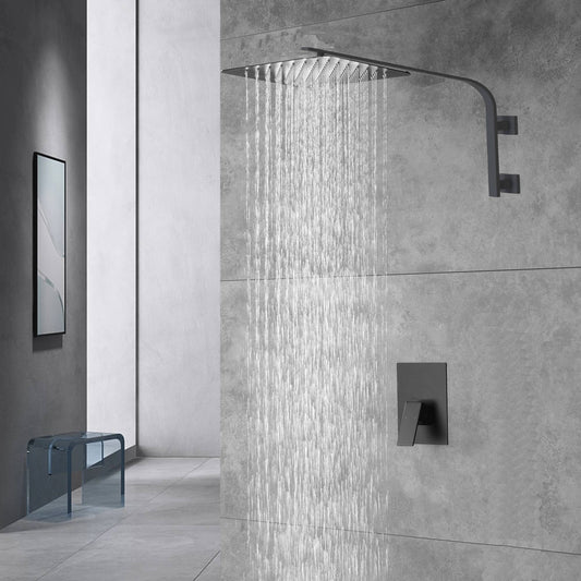 12inch rain head Big arc Wall Mounted Matte Black Shower System with single way Rough-in Valve Body and Trim