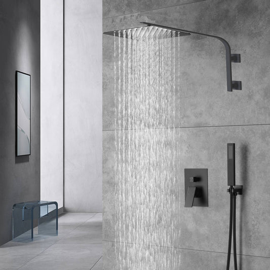 12inch 2 way Big arc Wall Mounted Matte Black Shower System with two function pressure balance Rough-in Valve Body and Trim