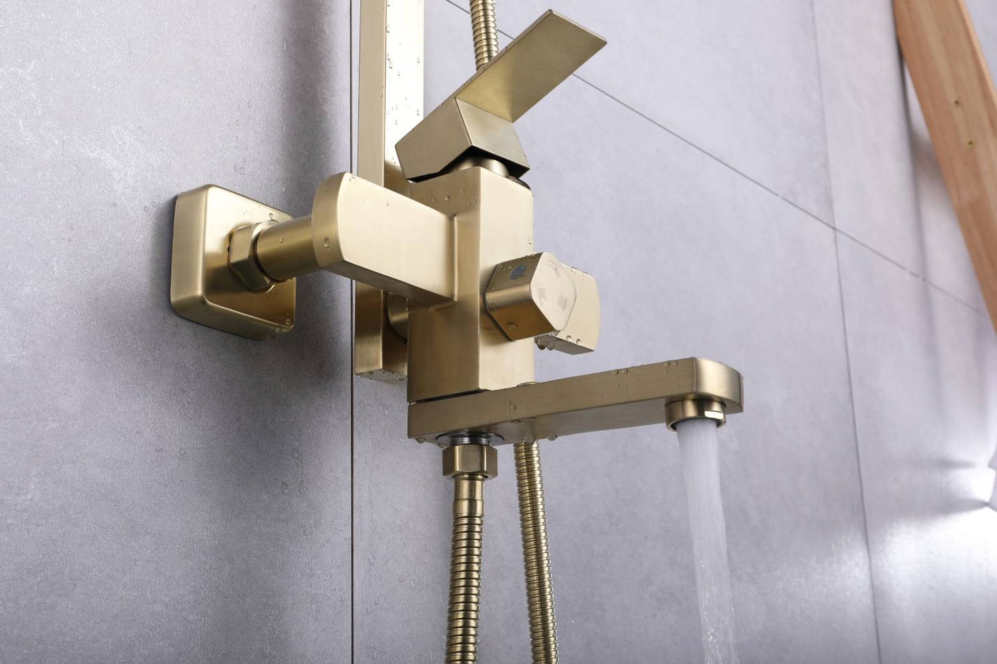 Luxury Brushed Gold 3-Function Exposed Shower Set with Handheld Shower and Tub Spout