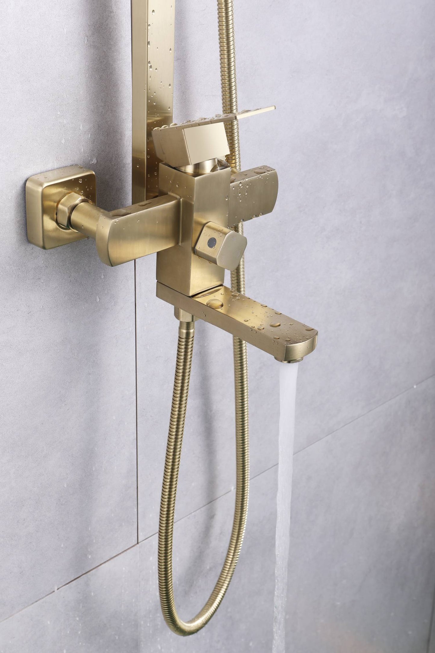 Luxury Brushed Gold 3-Function Exposed Shower Set with Handheld Shower and Tub Spout