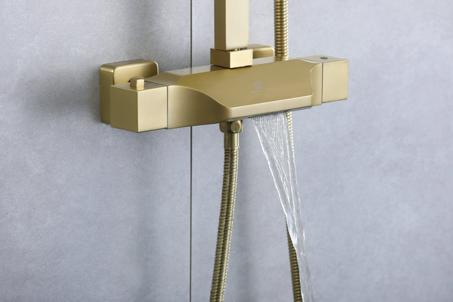 Luxurious Brushed Gold Or Matte black Wall-Mounted Thermostatic Rain Exposed Shower Set with Tub Spout