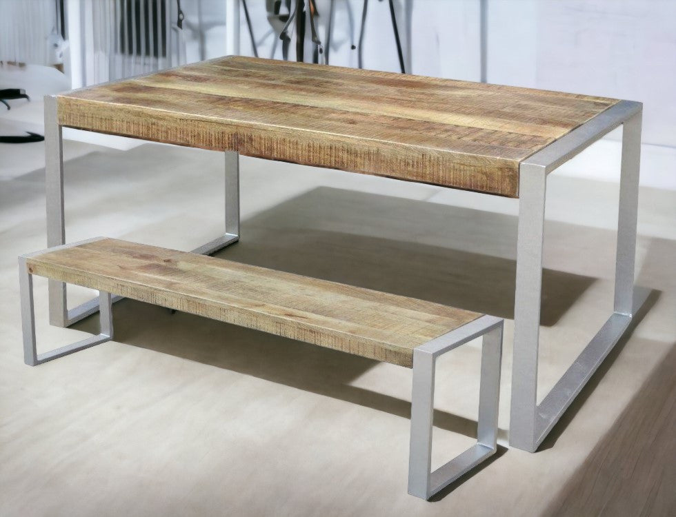 Reclaimed wood Bench with Silver Metal legs