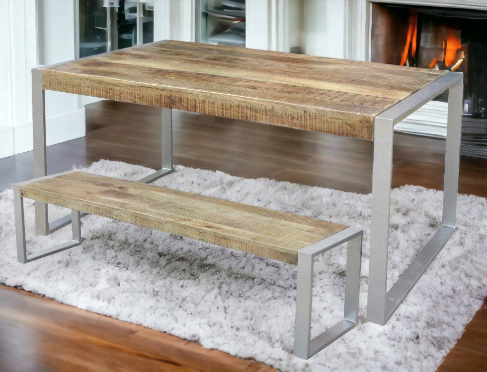 Reclaimed wood Bench with Silver Metal legs