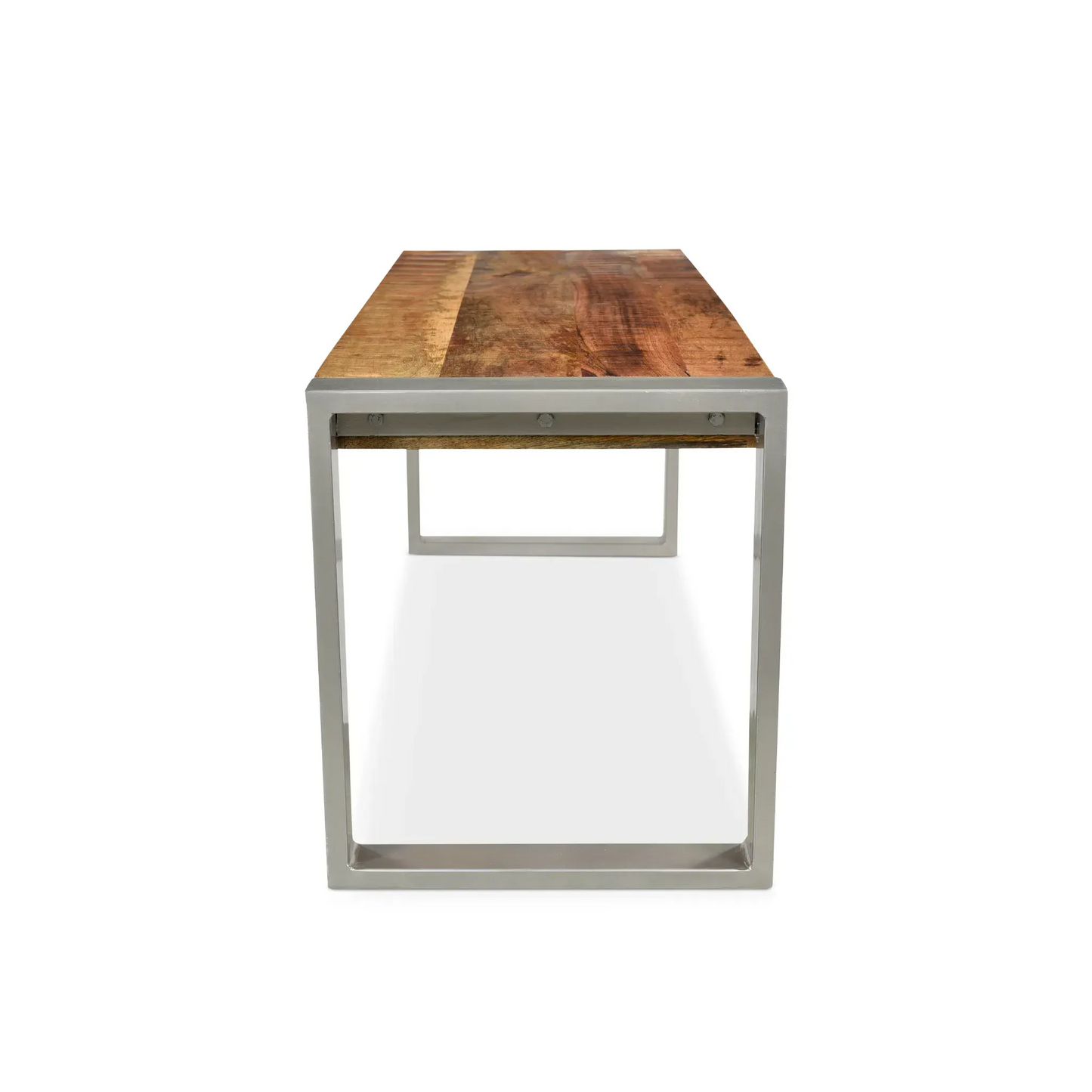 Reclaimed wood Bench with Silver Metal legs
