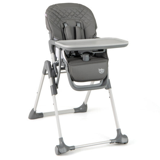 Foldable High Chair with Footrest and Detachable Tray-Beige