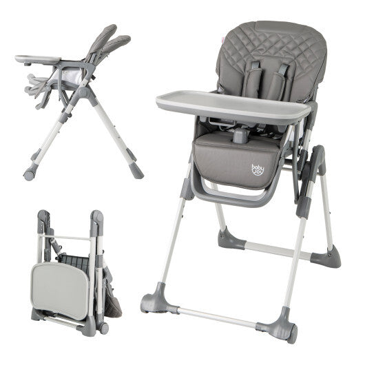 Foldable High Chair with Footrest and Detachable Tray-Beige