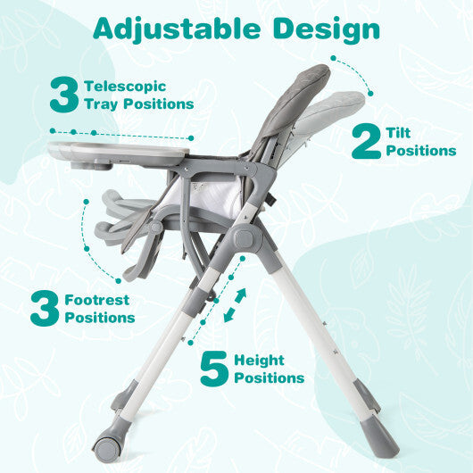 Foldable High Chair with Footrest and Detachable Tray-Beige