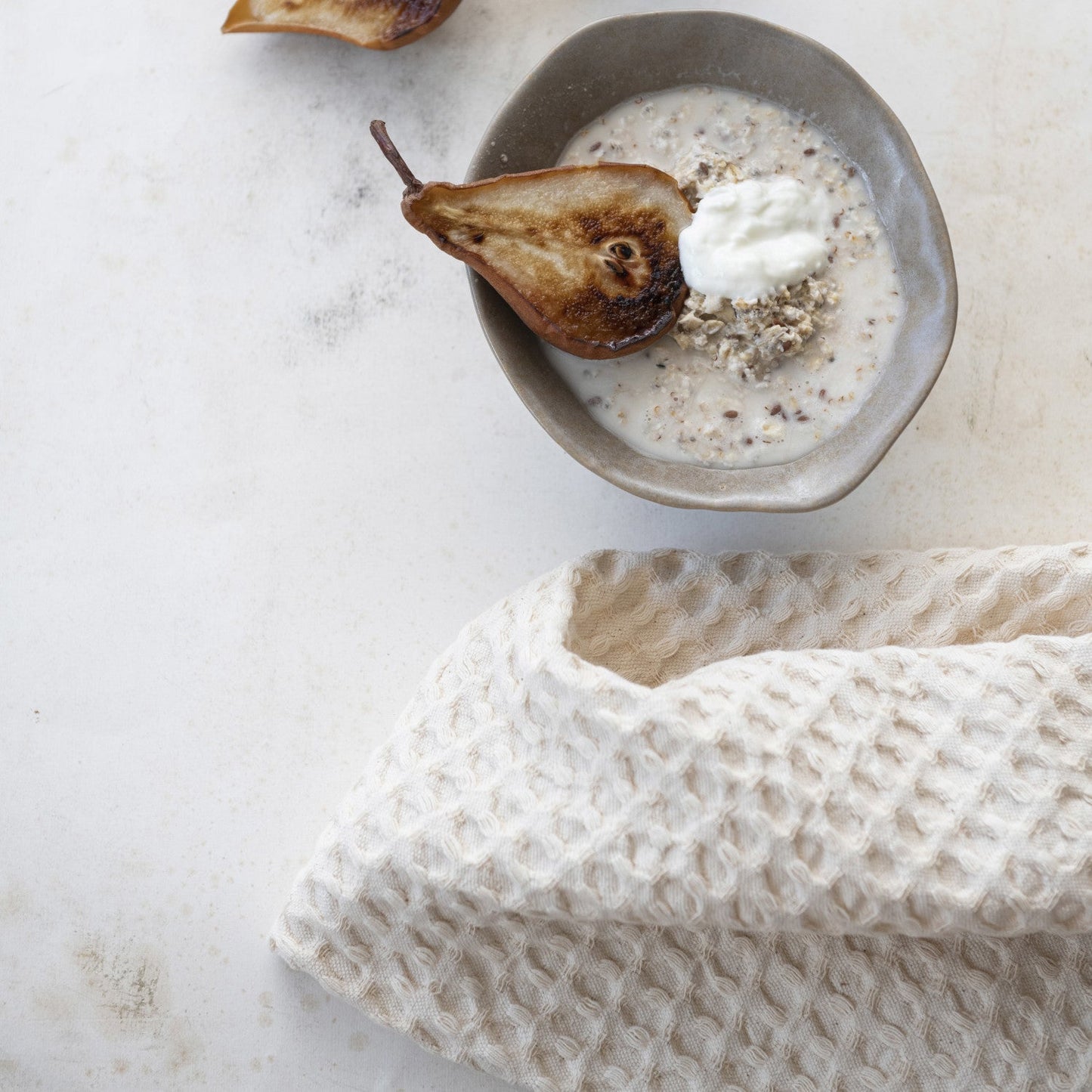 Natural Cream Stonewashed Waffle Weave Kitchen Tea Towel