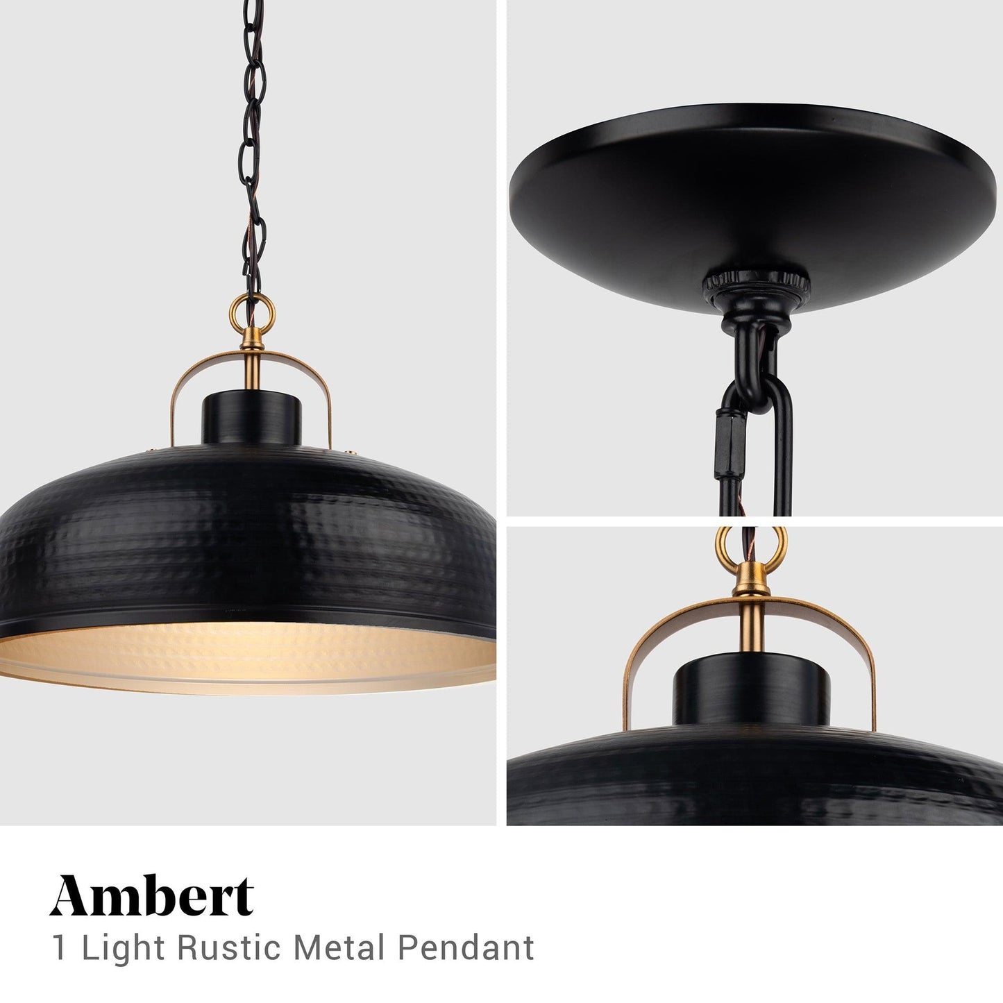 Ambert 1-Light Black Rustic Metal Dimmable Island Pendant Light