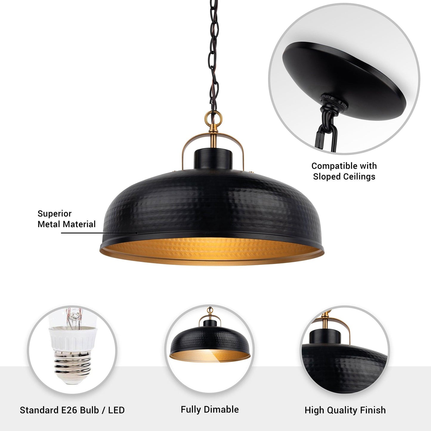 Ambert 1-Light Black Rustic Metal Dimmable Island Pendant Light