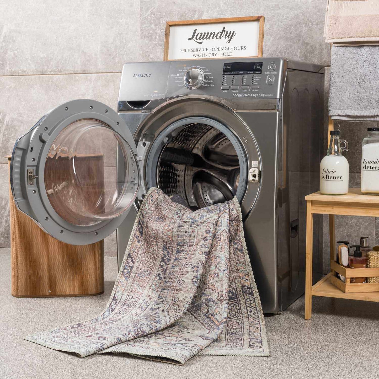 Barny Beige Flat Pile Washable Rug