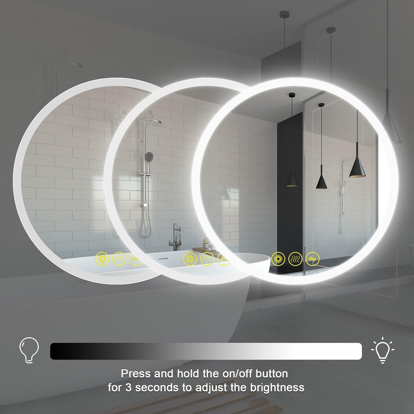 SmartReflect Modern Round LED Dimmable Anti-Fog Frameless Bathroom Vanity Mirror