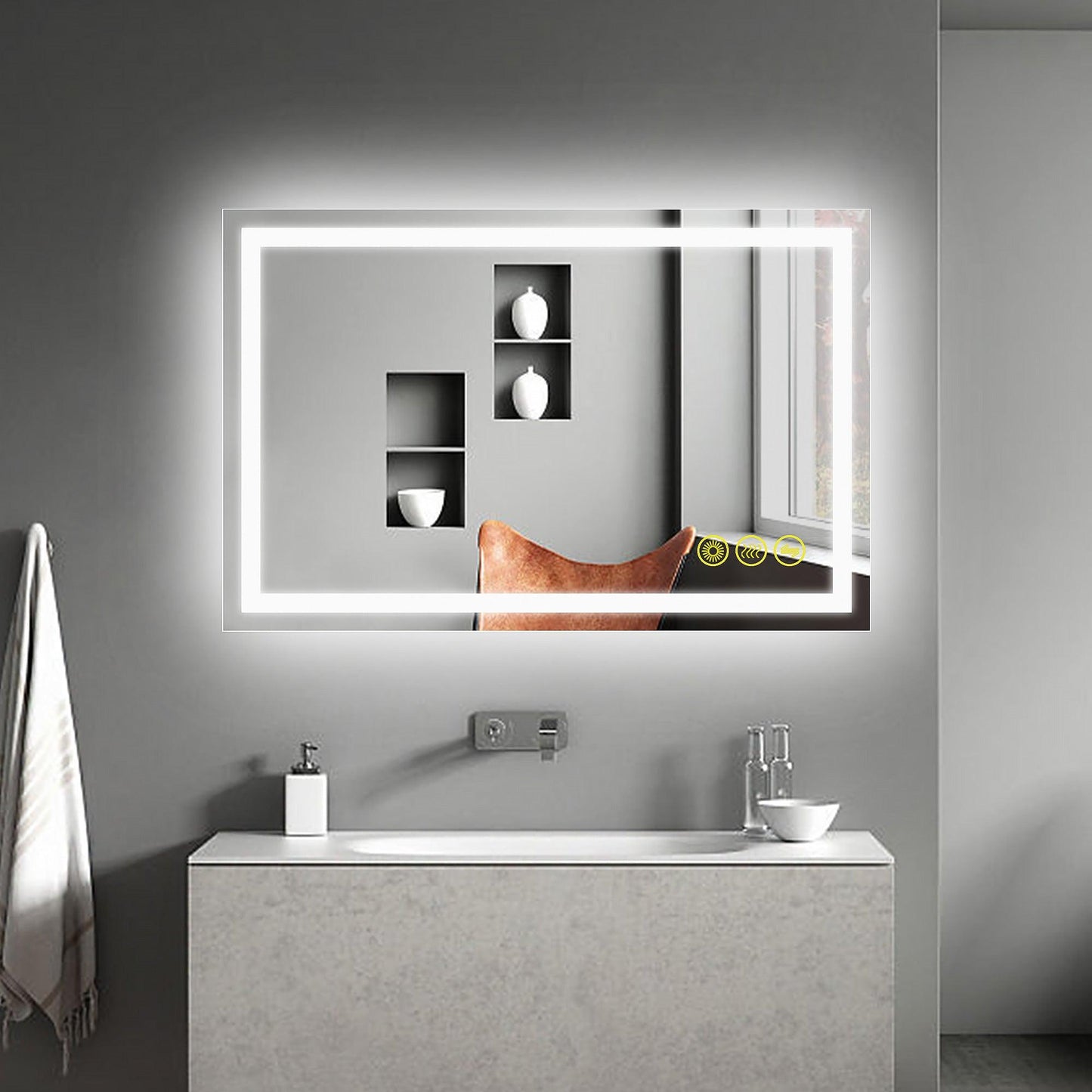 GlareGuard Anti-Fog Bathroom Led Mirror Backlit Illuminated Mirror Touch Switch Dimmable